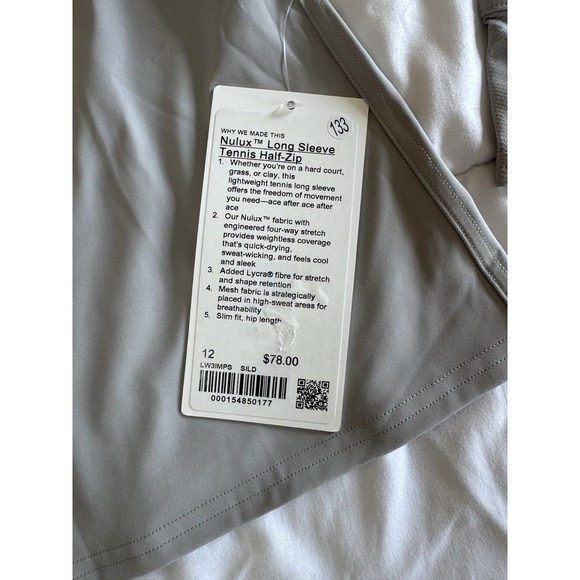 New Lululemon Nulux Long Sleeve Tennis Half-Zip Size 12 Gray Hip Length NWT - Picture 3 of 11